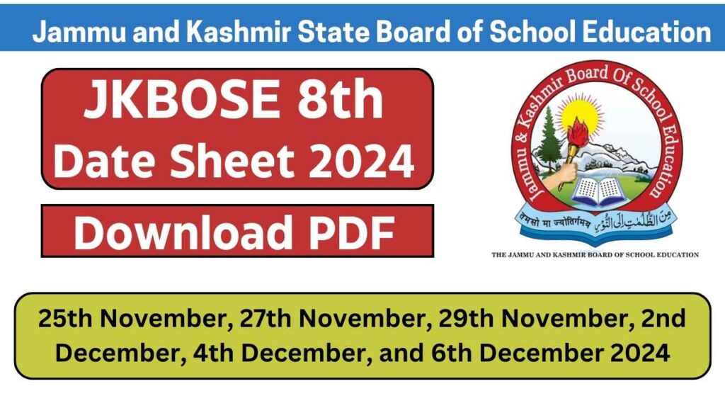 JKBOSE Class 8th Date Sheet 2024