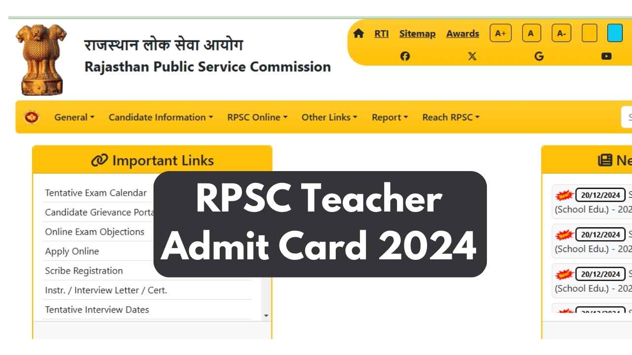 RPSC Teacher Admit Card 2024