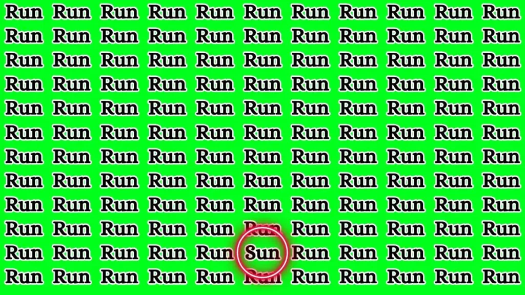 Spot the word Sun among Run in 7 Secs - Solution